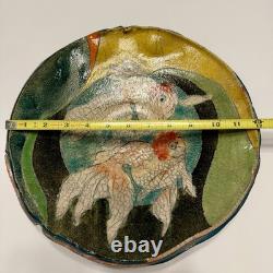VTG Raku Studio Art Pottery 12 Bowl Signed Nora Crackle Glaze Koi Fish Metallic
