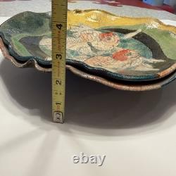 VTG Raku Studio Art Pottery 12 Bowl Signed Nora Crackle Glaze Koi Fish Metallic