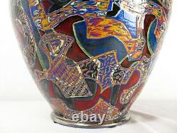 VTG Signed LARGE ABSTRACT STUDIO POTTERY ART VASE Post Modernist Incised Ceramic