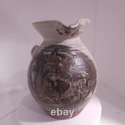 VTG Studio Art Pottery Pitcher Vase Abstract Stoneware Shino 6 ID HELP VP