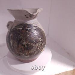 VTG Studio Art Pottery Pitcher Vase Abstract Stoneware Shino 6 ID HELP VP