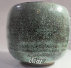 VTG Studio Art Pottery Vase Bowl POT green black 2 3/4 H butterfly makers mark