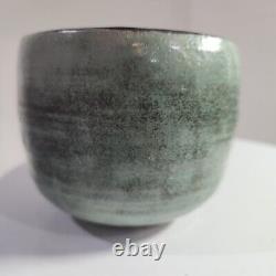 VTG Studio Art Pottery Vase Bowl POT green black 2 3/4 H butterfly makers mark