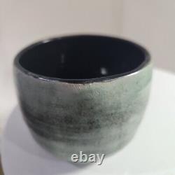 VTG Studio Art Pottery Vase Bowl POT green black 2 3/4 H butterfly makers mark