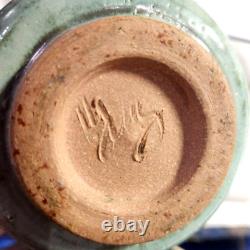 VTG Studio Art Pottery Vase Bowl POT green black 2 3/4 H butterfly makers mark