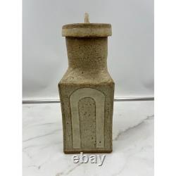 VTG Studio Pottery Lidded Canister Square Stoneware Jar Beige Cream Brutalist