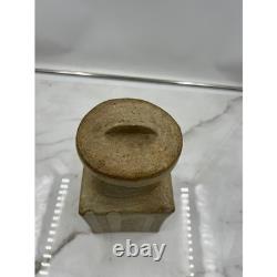VTG Studio Pottery Lidded Canister Square Stoneware Jar Beige Cream Brutalist