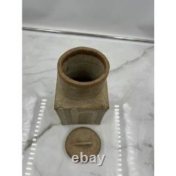 VTG Studio Pottery Lidded Canister Square Stoneware Jar Beige Cream Brutalist