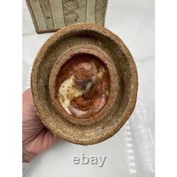 VTG Studio Pottery Lidded Canister Square Stoneware Jar Beige Cream Brutalist
