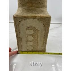 VTG Studio Pottery Lidded Canister Square Stoneware Jar Beige Cream Brutalist