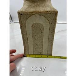 VTG Studio Pottery Lidded Canister Square Stoneware Jar Beige Cream Brutalist