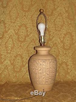 VTG Studio Pottery Table Lamp Hieroglyphics Watching Eye Light Egyptian writing