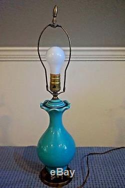 VTG Studio Pottery Turquoise Glazed Brass Table Lamp Blue Light Lighting