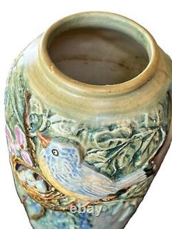 VTG Weller Ware Glendale Vase McLaughlin Bird Nest Tree Pottery 1920S Antique