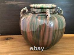 Vintage 1920s 10 Japanese AWAJI Pottery Studio Vase Art Deco Flambé Drip Glaze