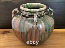 Vintage 1920s 10 Japanese AWAJI Pottery Studio Vase Art Deco Flambé Drip Glaze