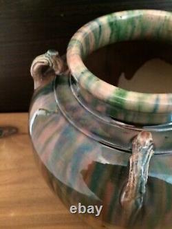 Vintage 1920s 10 Japanese AWAJI Pottery Studio Vase Art Deco Flambé Drip Glaze