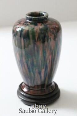 Vintage 1920s Japanese AWAJI Pottery Studio Vase Art Deco Flambé Drip Glaze
