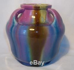 Vintage 1930's Awaji Art Studio Japanese Pottery Three Color Sancai Glazed Vase