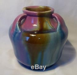Vintage 1930's Awaji Art Studio Japanese Pottery Three Color Sancai Glazed Vase