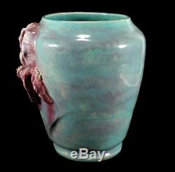 Vintage 1941 Studio Art Pottery Vase Applied Flower Jo Hutson San Jose Texas