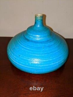 Vintage 1960 STEPHEN POLCHERT studio art pottery vessel vase blue MCM Nebraska