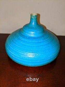 Vintage 1960 STEPHEN POLCHERT studio art pottery vessel vase blue MCM Nebraska