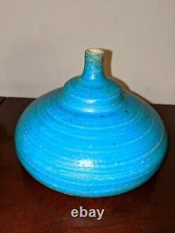 Vintage 1960 STEPHEN POLCHERT studio art pottery vessel vase blue MCM Nebraska