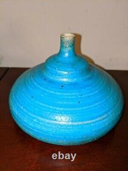 Vintage 1960 STEPHEN POLCHERT studio art pottery vessel vase blue MCM Nebraska