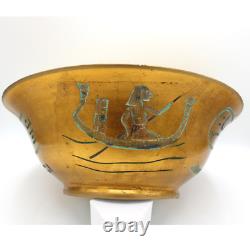 Vintage 1960s Egyptian Revival Handcrafted Porcelain Pottery Studio Art Bowl 13