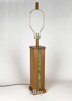 Vintage 1960s Martz Studio Teak Wood & Ceramic Tile Lamp Mid Century Modern