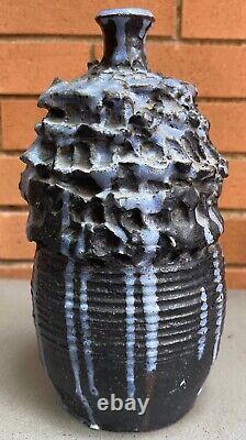 Vintage 1960s Textured Stoneware Studio Pottery Decorative Vase Mid Century MCM