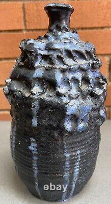 Vintage 1960s Textured Stoneware Studio Pottery Decorative Vase Mid Century MCM