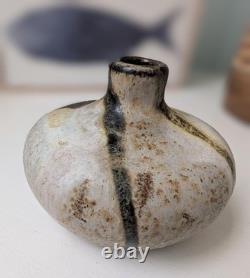 Vintage 1967 Studio Pottery Bud Vase Signed Ceramic Stoneware, MCM Wabi Sabi R