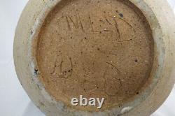 Vintage 1968 Studio Pottery Low Handled Bowl Vase Signed MLD Large 12 inches