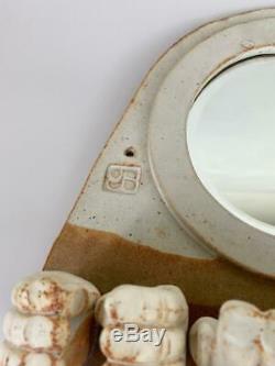 Vintage 1970's Mid Century Modern Abstract Studio Pottery Hands Ceramic Mirror