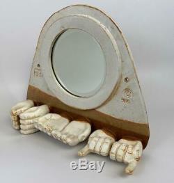 Vintage 1970's Mid Century Modern Abstract Studio Pottery Hands Ceramic Mirror
