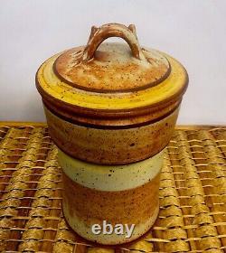 Vintage 1970's Signed Art Pottery Stoneware Brown Tan Speckled 12 Mint