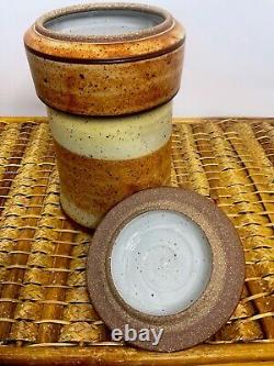 Vintage 1970's Signed Art Pottery Stoneware Brown Tan Speckled 12 Mint