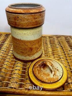 Vintage 1970's Signed Art Pottery Stoneware Brown Tan Speckled 12 Mint