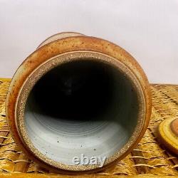 Vintage 1970's Signed Art Pottery Stoneware Brown Tan Speckled 12 Mint