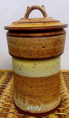 Vintage 1970's Signed Art Pottery Stoneware Brown Tan Speckled 12 Mint