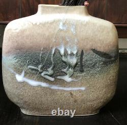 Vintage 1970's Studio Art Pottery Abstract Textured Ceramic Vase Signed Unique