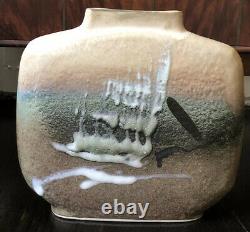 Vintage 1970's Studio Art Pottery Abstract Textured Ceramic Vase Signed Unique