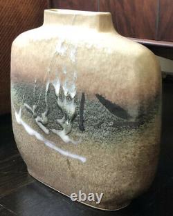 Vintage 1970's Studio Art Pottery Abstract Textured Ceramic Vase Signed Unique