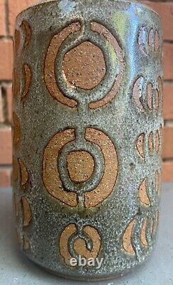 Vintage 1970s Handmade Ceramic Studio Pottery Stoneware Vase Modern Art Signed