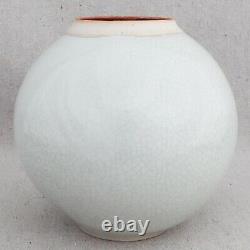 Vintage 1970s Janice Rowell White Crackle Studio Pottery Porcelain Vase Flambe