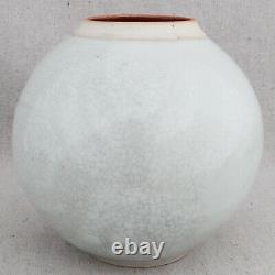 Vintage 1970s Janice Rowell White Crackle Studio Pottery Porcelain Vase Flambe