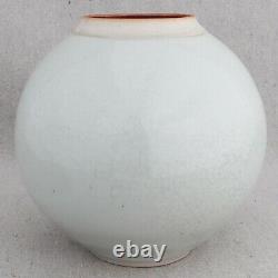 Vintage 1970s Janice Rowell White Crackle Studio Pottery Porcelain Vase Flambe