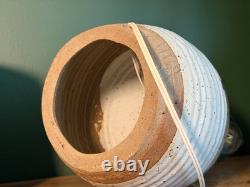 Vintage 1970s Studio Hand Thrown Stoneware Pottery Lamp Bulbous Blue and Brown